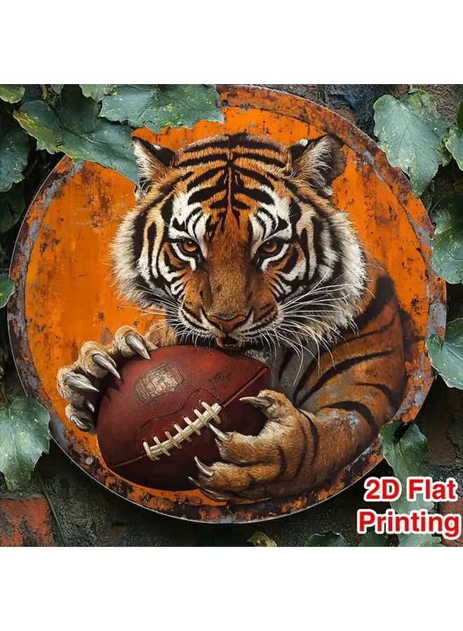 Vintage Tiger Football Wooden Wall Art Sign 7 87 Inch Round Home Decor - Image 1
